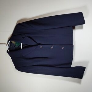 Vintage Laura Ashley navy blue wool fitted cropped blazer jacket 10